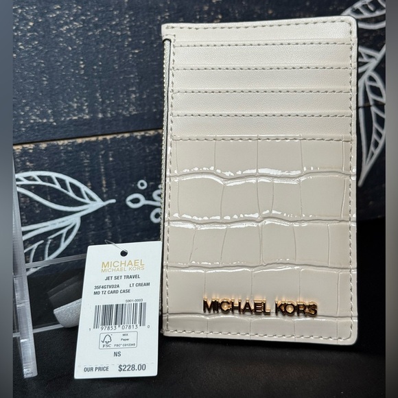 Michael Kors Handbags - Michael Kors Ivory Croc-Embossed Card Case